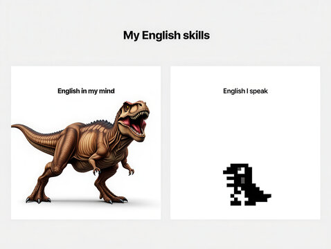 My English Skills Meme: Mind vs. Speech Dinosaur Comparison