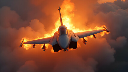 Fototapeta premium Fighter jet blast and fire, illustration 