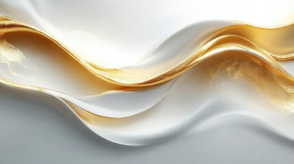 Elegant abstract flowing curves in white and gold with smooth gradients creating a sense of fluidity and luxury