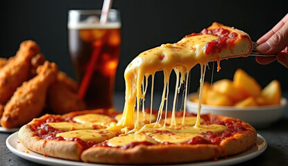 Delicious Pizza with melted cheese, perfect for a food delivery ad.