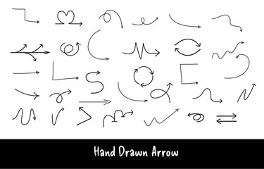 Collection of hand drawn arrows. Set of simple arrows isolated on white background. Arrow mark icons. Arrow paint - stock vector.