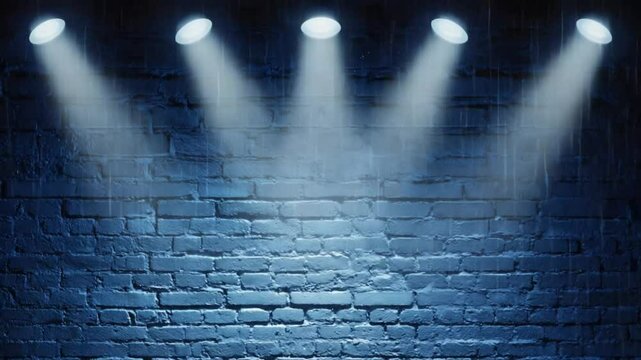 Spotlight on blue brick wall