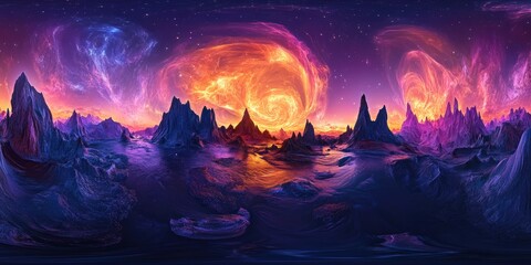 Fototapeta premium Vast, vibrant alien landscape with swirling nebulae