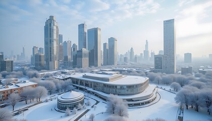 Winter cityscape snow buildings urban architecture view