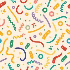Colorful, playful pattern with various shapes and lines
