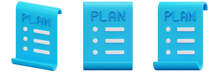 Obraz premium Set of Blue Plan Icons With Checklists 3d Render Icon Illustration