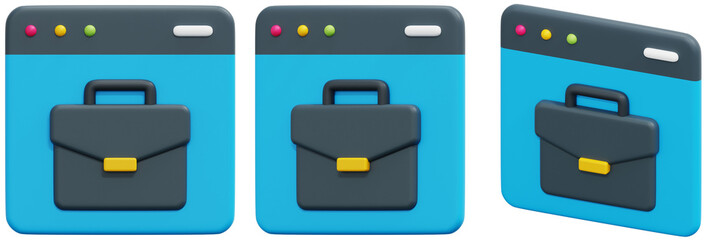 Set of Briefcase Icon on Blue Webpage 3d Render Icon Illustration