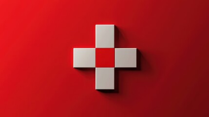 Obraz premium A minimalist design featuring a red and white cross against a bold red background. The cross is created using square blocks, adding a unique touch to this simple yet impactful image.