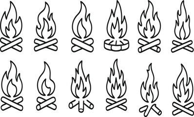 Fire flames icon. Fire flames. Flame symbols. Set of silhouette  fire flame. Collection of hot flaming element. Fire line art , flame vector illustration.