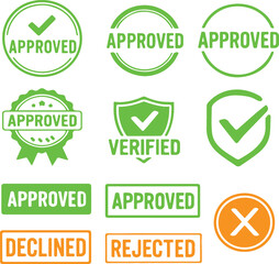 Approved and rejected vector stamp grunge set. Grunge-style stamps for approval and rejection