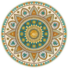 Obraz premium This is a vector illustration of a round mandala ornament with a vintage floral pattern, perfect for ethnic decoration and ornate design