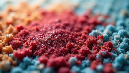 Close-up of a stained carpet fiber, showing discoloration and texture , worn, macro