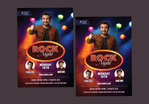 Comedy Night Flyer with Smiling Male Comedians for Club Event Promotion, Editable Design.