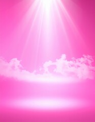 Obraz premium A vibrant pink sky adorned with fluffy white clouds, illuminated by a warm, glowing sun, creating a serene and dreamy vector illustration.