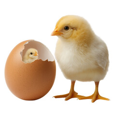 Fototapeta premium Emergence: Capture the essence of new beginnings with a close-up shot of a newly hatched chick and eggshell, symbolizing growth and the wonders of life.