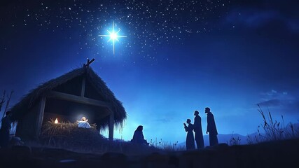 Captivating Night Scene of Nativity Under a Brilliant Starry Sky