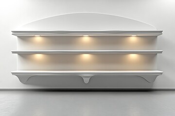 Elegant white display shelves with integrated lighting ready for product placement or presentation