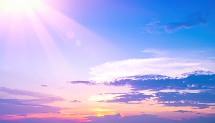 Obraz premium A vibrant blue sky stretches overhead, dotted with fluffy white clouds, creating a serene and uplifting atmosphere that invites relaxation and wonder.