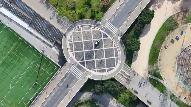 Carrer De Sardenya At Barcelona Spain. Famous Roundabout. Downtown Cityscape. Top View Crossing. Carrer De Sardenya In Spain. Barcelona Street Scene.