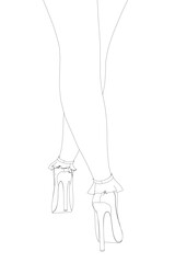 The image is a drawing of a pair of legs with a pair of shoes. The shoes are high heels and are shown in a very stylized way. The legs are drawn in a very thin line. Back view