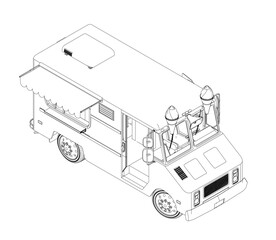 A cartoon drawing of a Icecream truck. Isometric view. 3D