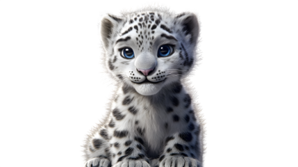 A baby snow leopard cub isolated on transparent bg