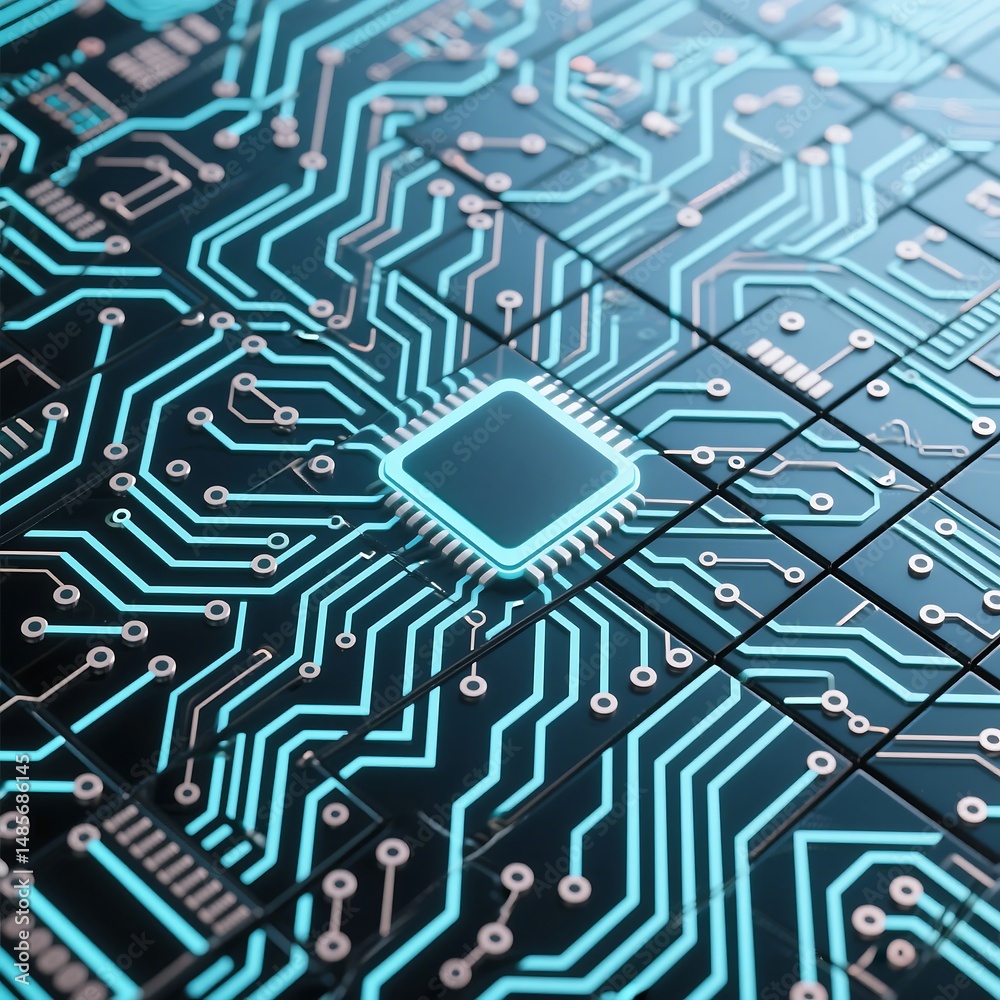 Poster high-resolution close-up of a microchip's complex circuitry detailed view of technological advanceme