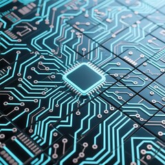 Obraz premium High-Resolution Close-Up of a Microchip's Complex Circuitry Detailed View of Technological Advancement in Computing
