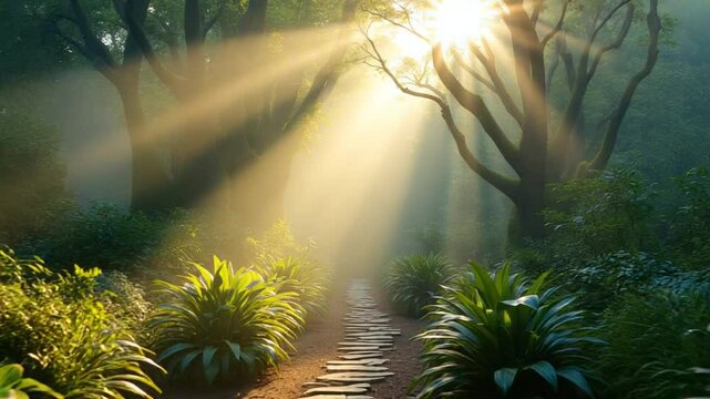 Morning light in beautiful jungle garden