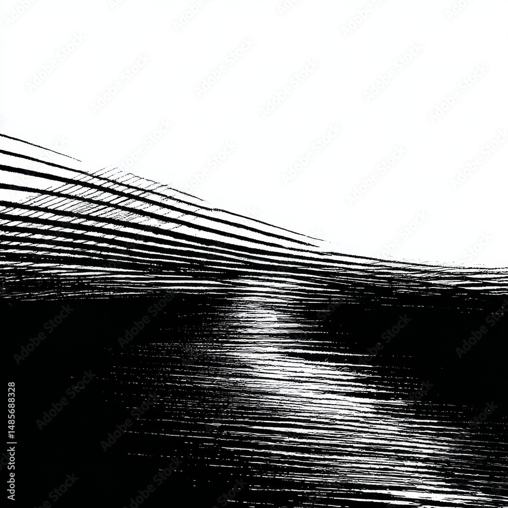 Poster abstract black and white landscape: a stark contrast of lines and light in a minimalist composition