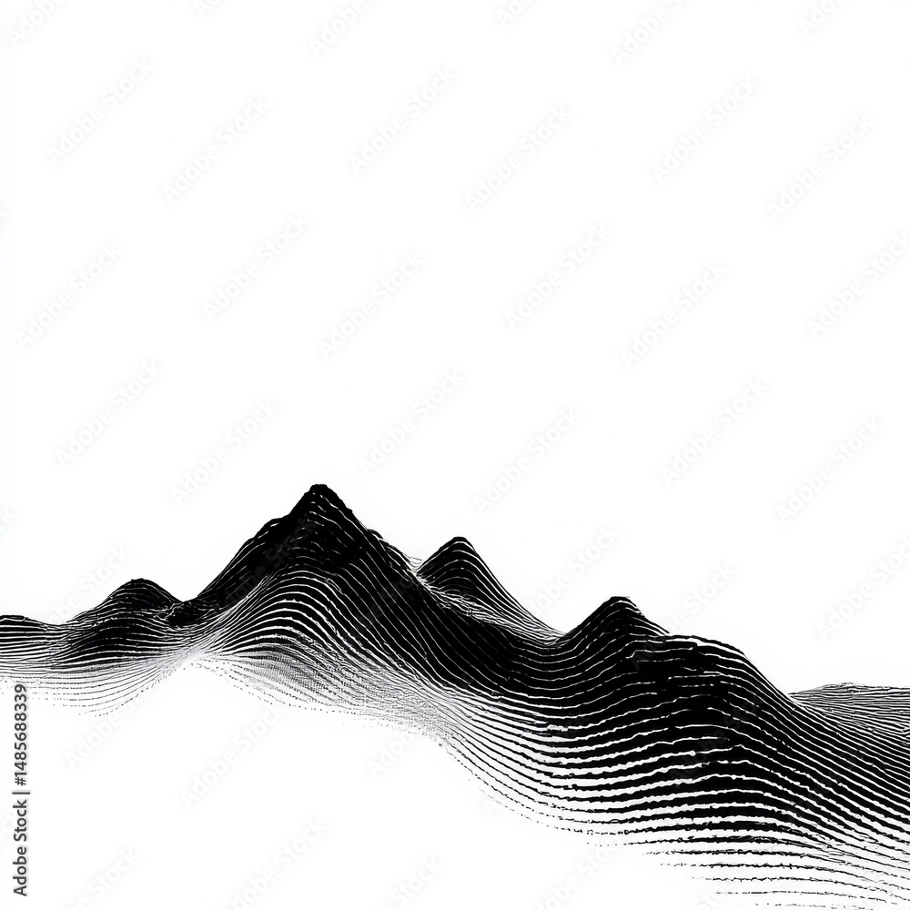 Poster abstract black and white mountain landscape with linear texture and minimalist composition