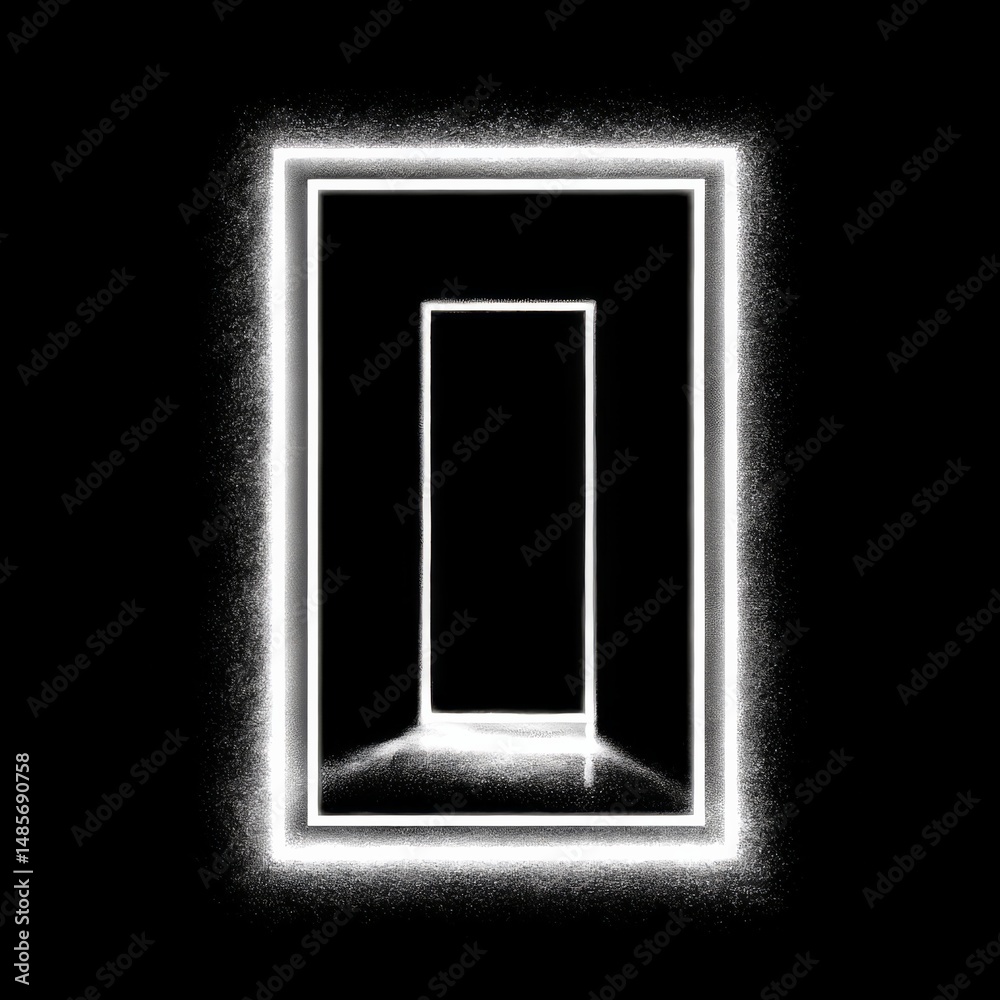 Poster Glowing Rectangles in a Dark Void: An Abstract Study of Light and Form for Modern Art Aesthetics.