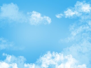 White clouds floating in the clear sky. Illustration created by drawing on a tablet, used as a cute style background.