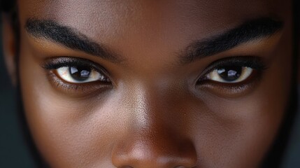 Close-up of intense and focused eyes and smooth skin of a person with dark complexion