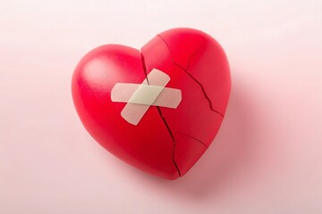 Broken Red Heart with Bandage Healing Concept for Relationship Issues
