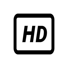 Illustration of a high definition icon featuring bold black letters inside a rounded rectangle shape design