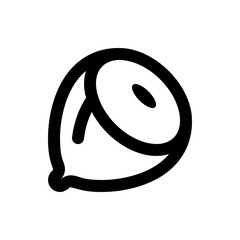 Illustration of a stylized acorn with a visible cap and rounded body in a minimalist black outline style