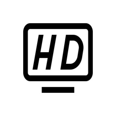 Illustration of a high definition display screen with hd text in bold black color and a rectangular base stand