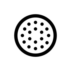 Circular arrangement of black dots within a thick black circle outline creating a simple graphic design element