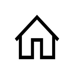 Illustration of a simple house outline with a triangular roof and rectangular door centered below it