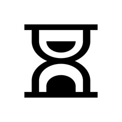 Illustration of a black and white hourglass with a simple design and a symmetrical shape on white background