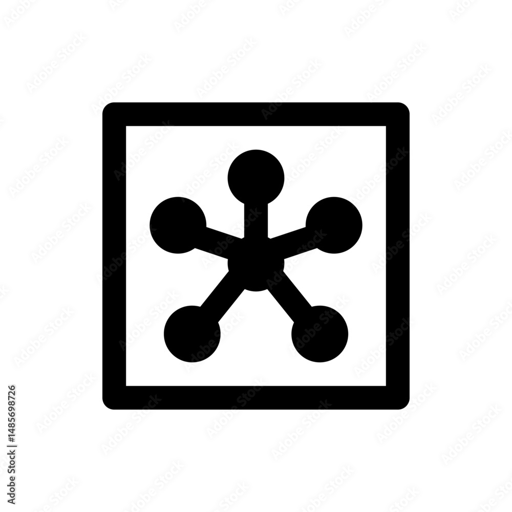 Poster black five pointed star with circles at the end of each point inside a rounded square border design 