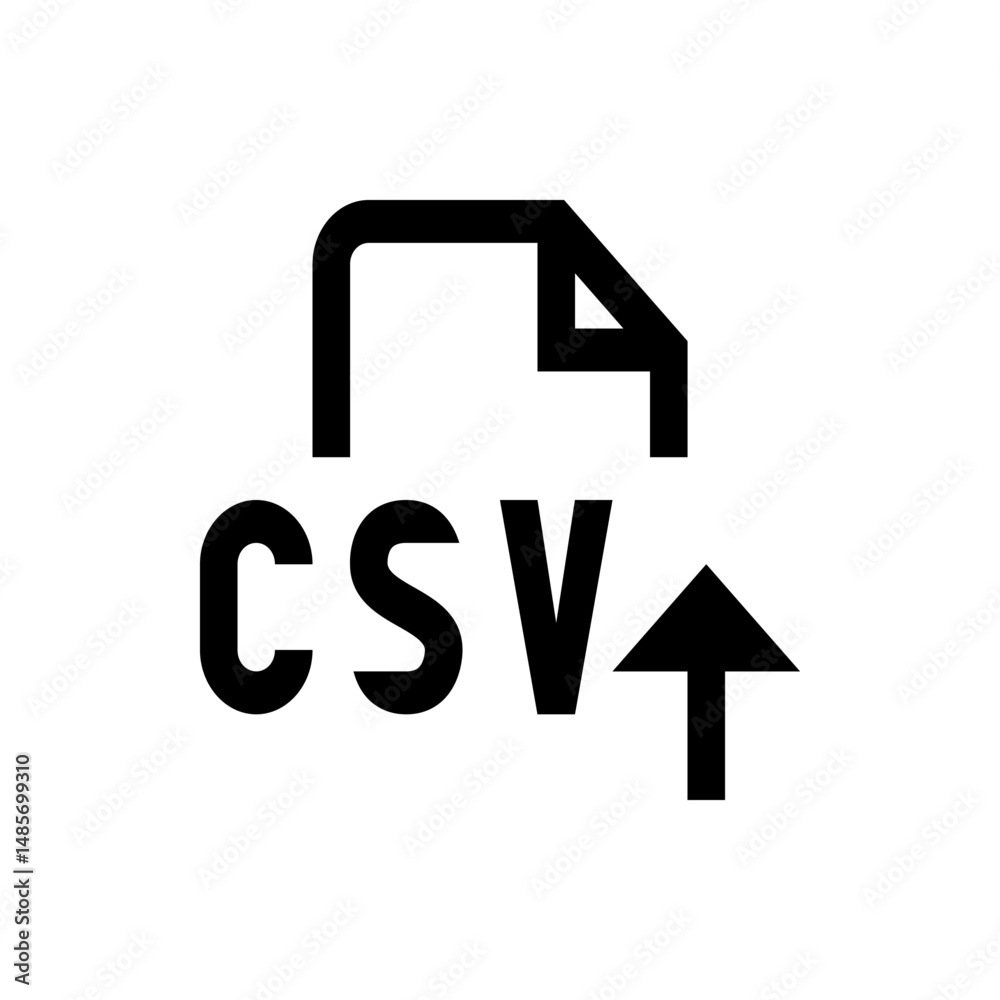Poster csv file upload icon with an arrow pointing upwards representing data transfer and file management p