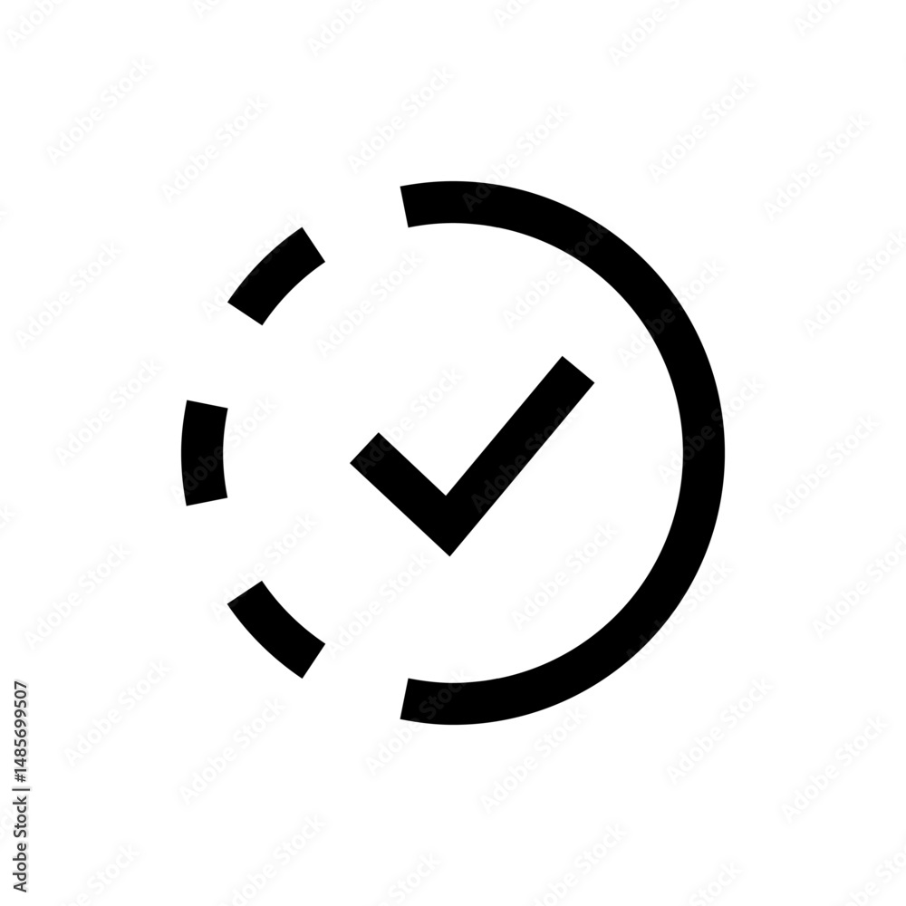 Poster black check mark inside a partial circle with broken segments on the left side of the circle shape d