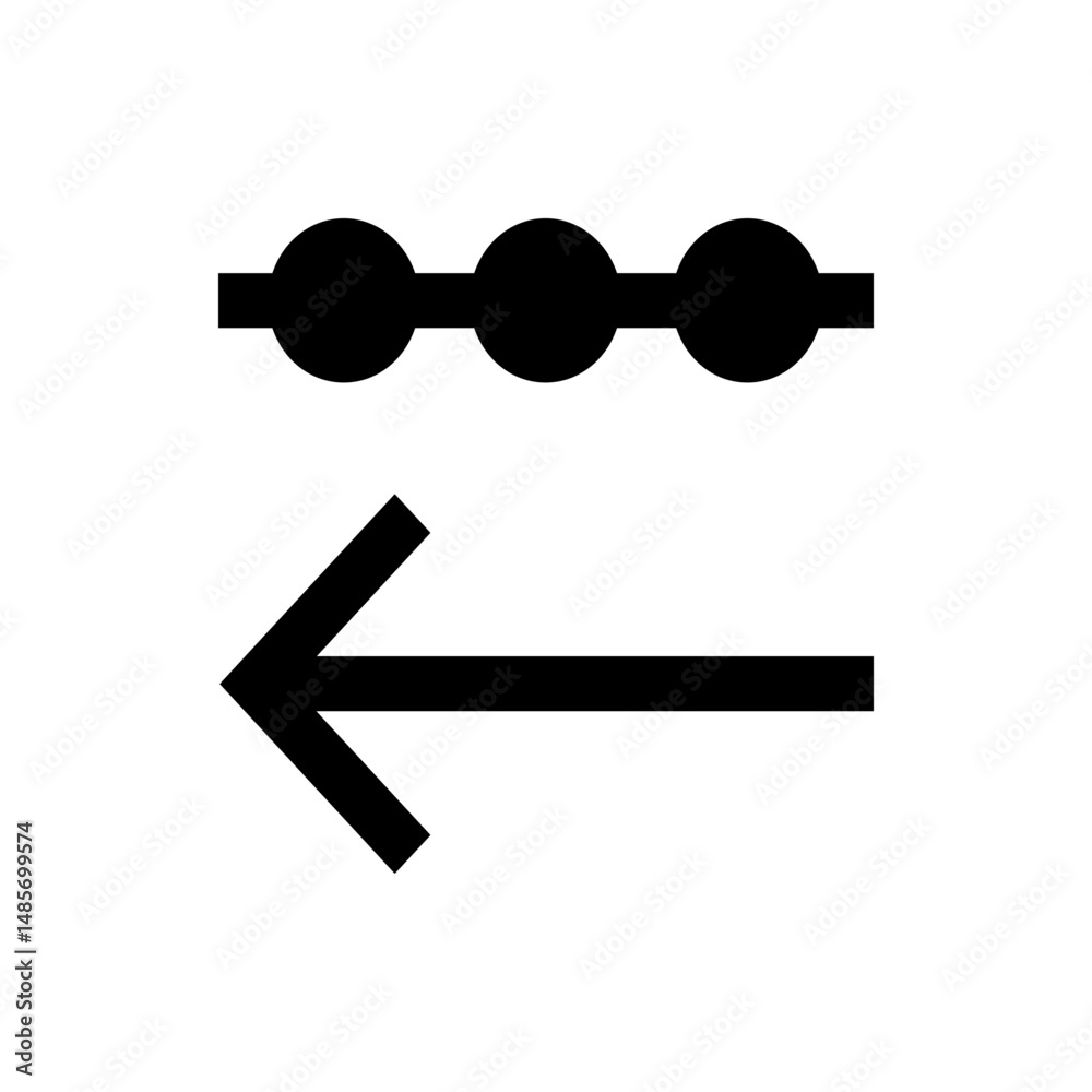 Poster black arrow pointing left below three connected circles aligned horizontally on a white background i