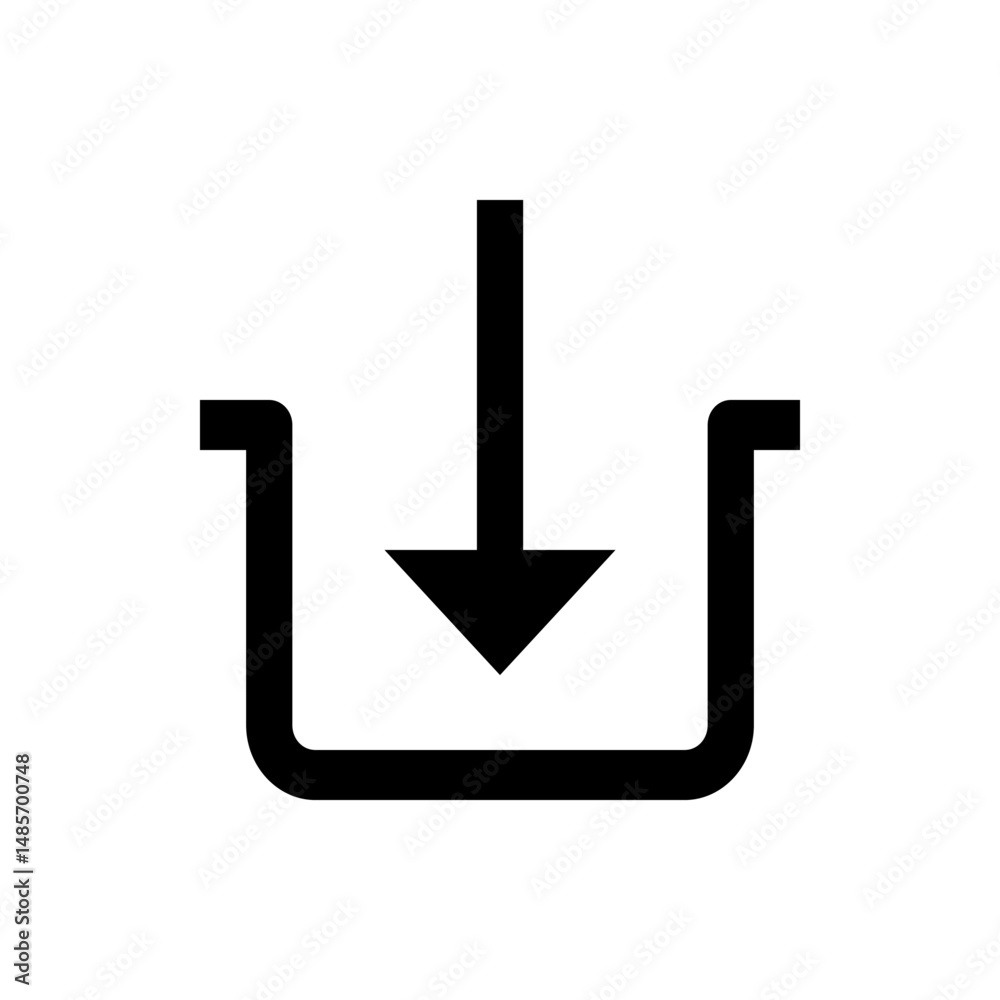 Poster black arrow pointing down into a container or box with open top indicating a download or save action