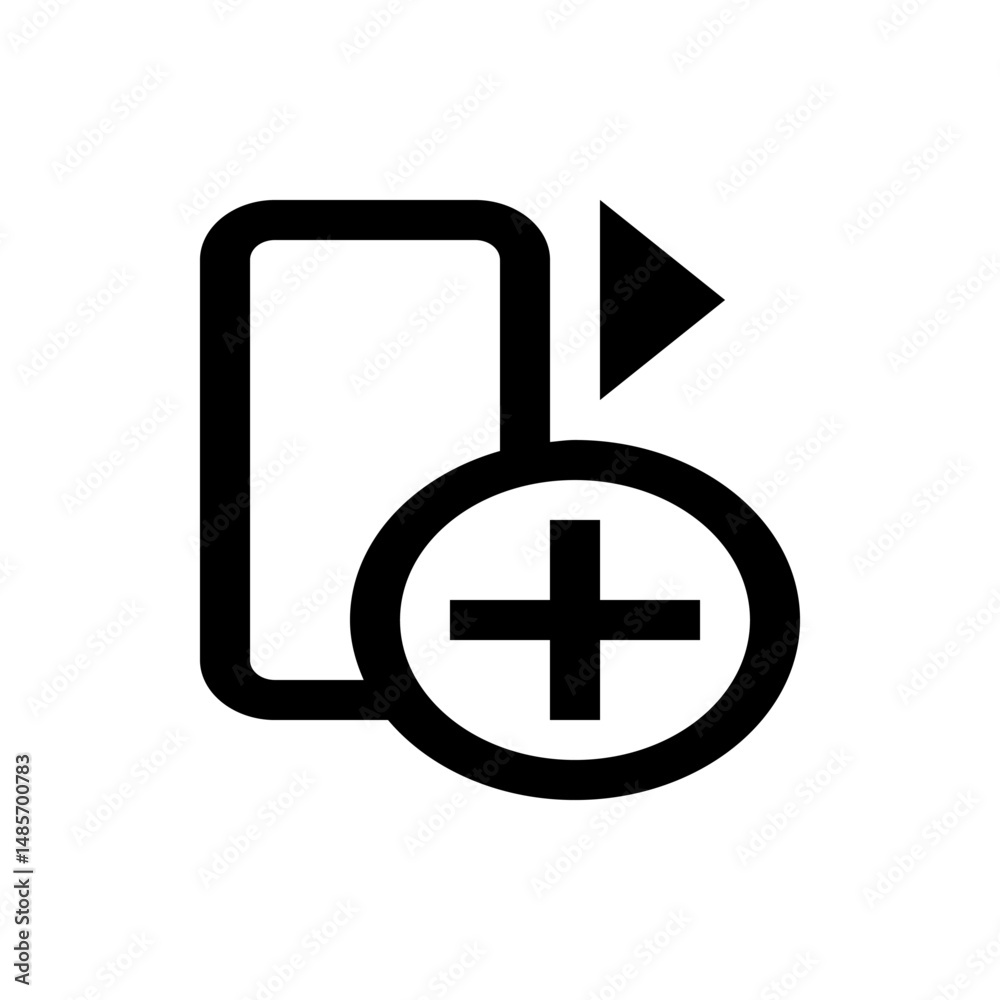 Poster black outline of a document with an arrow and plus sign indicating adding or importing file 100