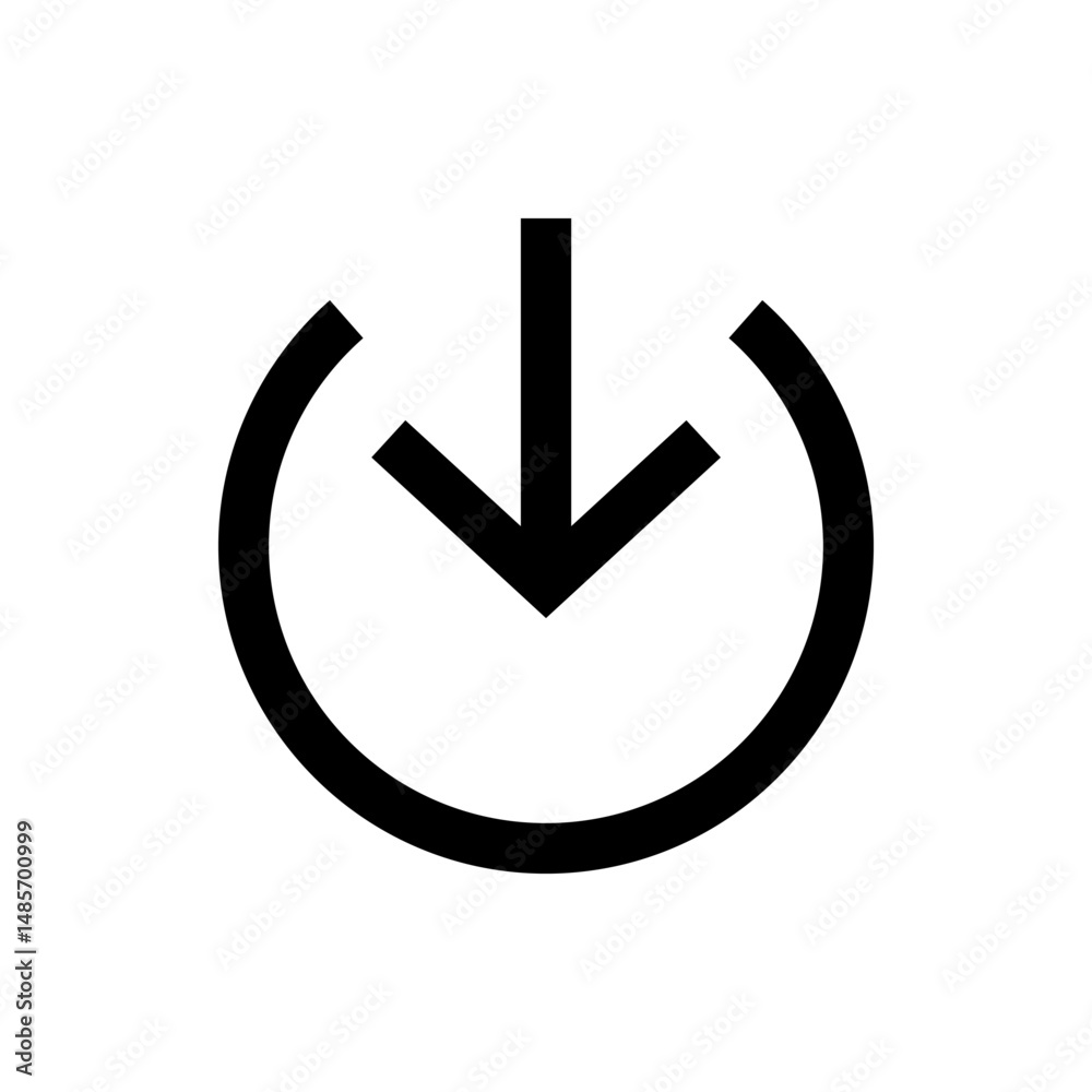 Poster black downward arrow pointing inside a curved circle representing download or import functionality i