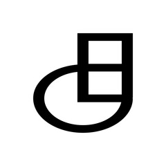 A black line drawing of a circle shape connected to two stacked square shapes on a white background space