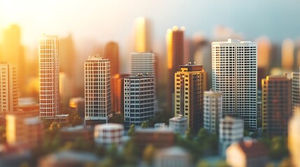 Obraz premium Golden Hour Cityscape Skyline Modern Buildings Urban Development